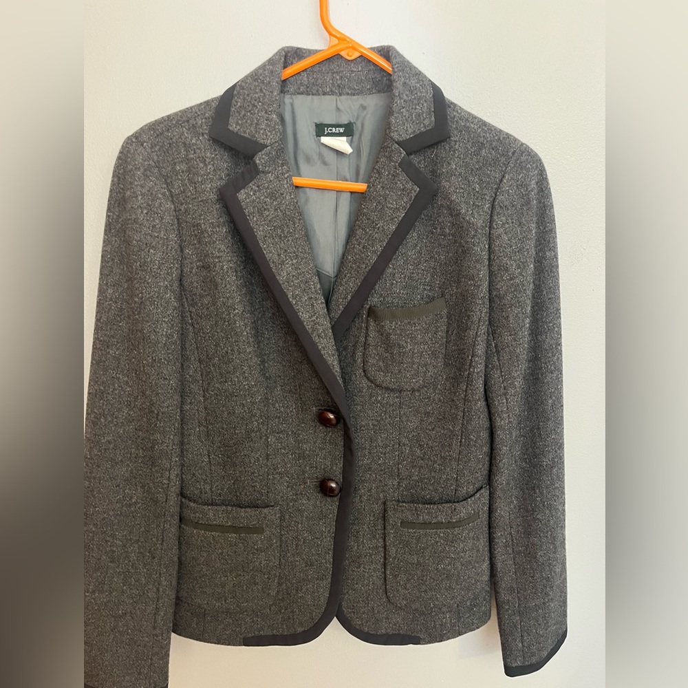 J‎ Crew Womens Professor Blazer 2 Gray 100% Wool Academia Preppy Career Pockets